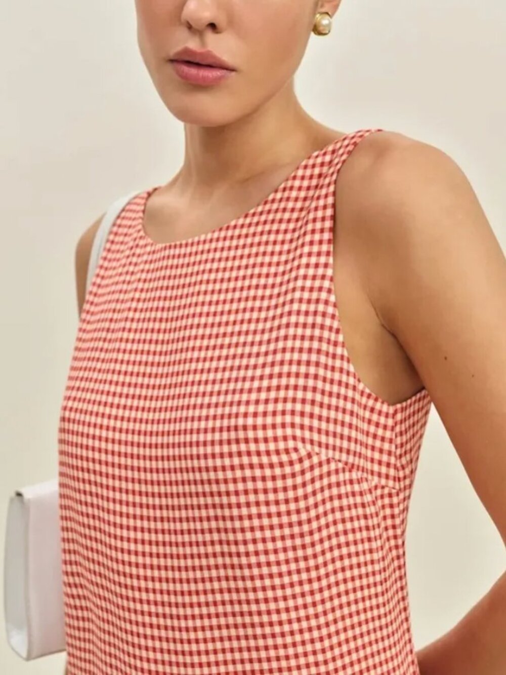 Reformation Rosemond Dress Strawberry Check Gingham 4 Red White Mini Open Back - Picture 3 of 9